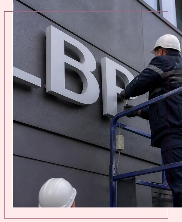 Изготовление и монтаж наружных букв на подложке в Волхове